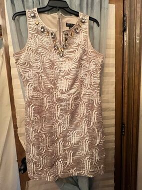 Jessica Howard Beaded Jacquard Mini Dress in Light Blush